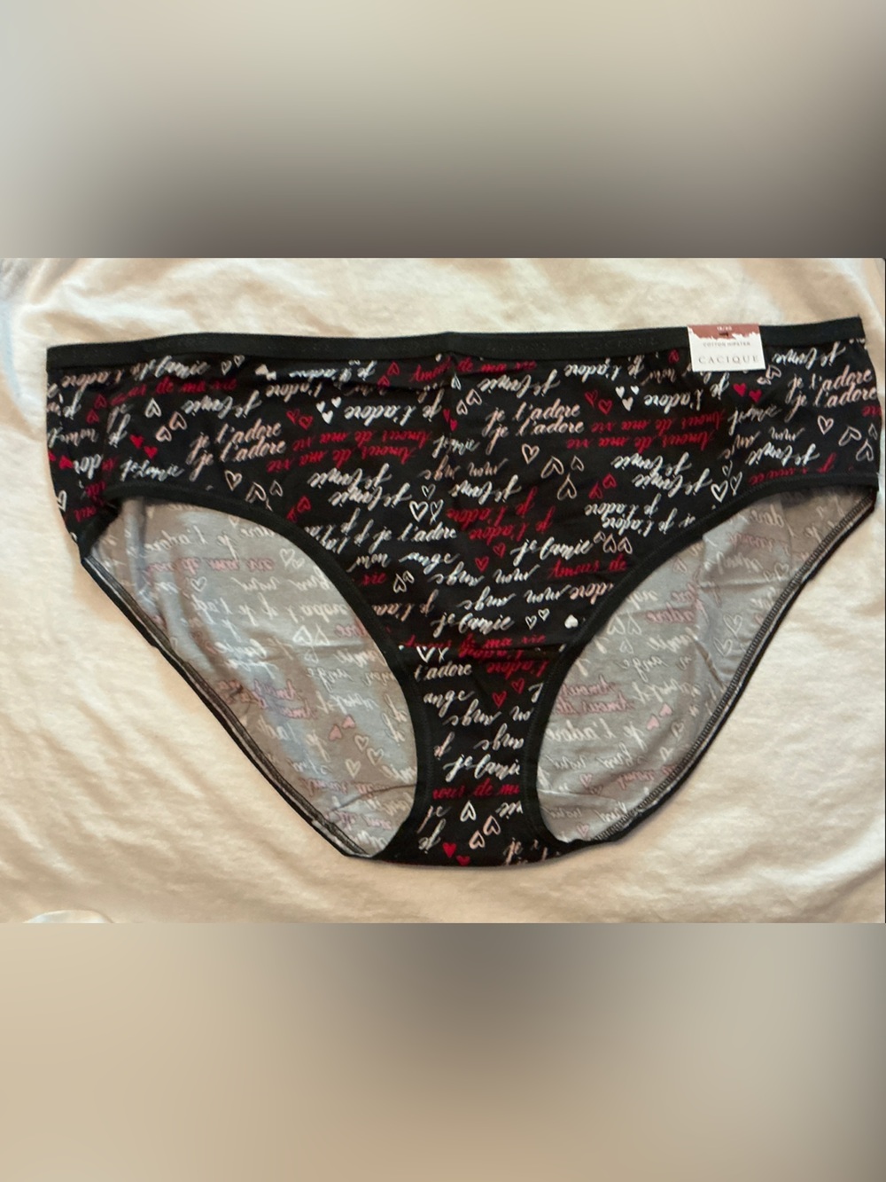 Cacique Black Cotton Hipster with Red & Pink Script Hearts